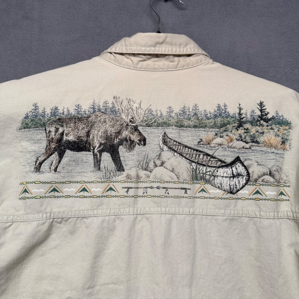 Vtg Coldwater Creek Button Down Shirt Moose Canoe Nature Graphic L Outdoors Gorp